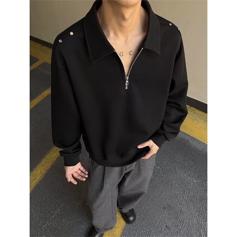 F07-P46秋季新款长袖polo衫男潮牌美式宽松休闲上衣男士翻领,男装卫衣,电商B323A