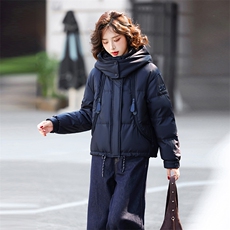 时尚格纹拼接连帽短款羽绒服女2025冬季加厚保暖小个子白鸭绒外套，女装羽绒服，歌伊格美