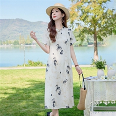 1006A时尚复古印花连衣裙，女装连衣裙，倪叶myz
