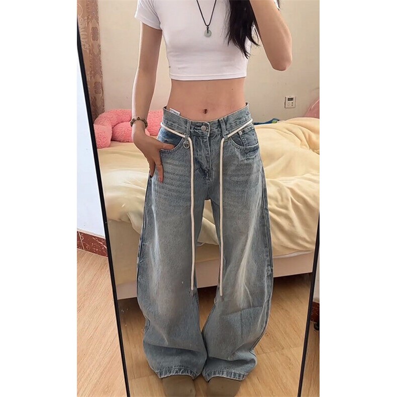 美式复古基础水洗夏季新款弯刀牛仔裤男女新款宽松直筒通勤裤子,男装牛仔裤,星座601-1