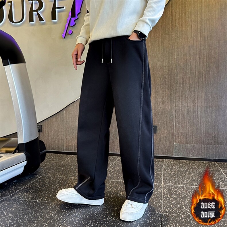 RK6652-绒P78新款复古水洗针织卫裤冬季加绒加厚休闲弯刀卫裤男,男装休闲裤,电商A368