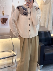 羊绒衫开衫女圆领提花费尔岛外套毛衣宽松上衣，女装羊绒衫，大千羊绒