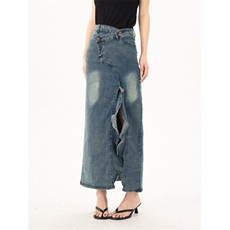 3975-P52美式复古不规则牛仔半身裙夏季新款开叉高腰鱼尾裙，女装半身裙，电商A306A