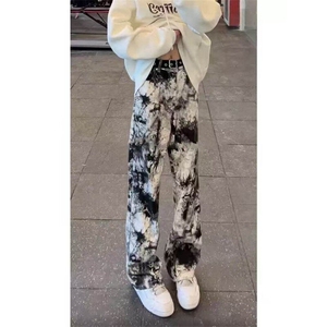 新中式水墨扎染直筒牛仔裤男春秋季美式高街vibe设计感修身微喇裤图片