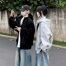 抖音得物高品质秋冬美式高街重磅结构辑明线纹理连帽卫衣外套W111，男装卫衣，电商A486