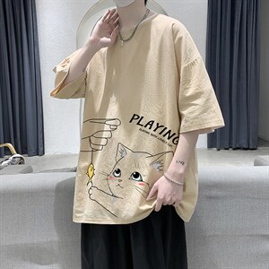 YT26129-P30 亚短袖t恤男大码五分袖男宽松七分袖 港风模特图片