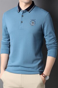 中年男士长袖秋冬季男装翻领体恤针织衫中老年爸爸装HPN8518-P85，男装T恤，电商B212（原钱塘6029）