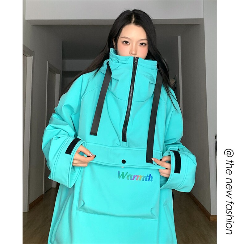冬季连帽套头中性宽松加绒加厚防水防风滑雪服外套男女M25-P175,男装棉衣,电商A001