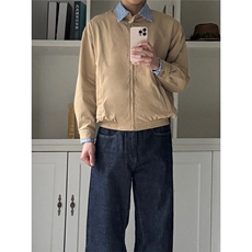 卡其色假两件哈灵顿夹克外套男款早秋美式复古cleanfit学院风穿搭，男装夹克，星座1008