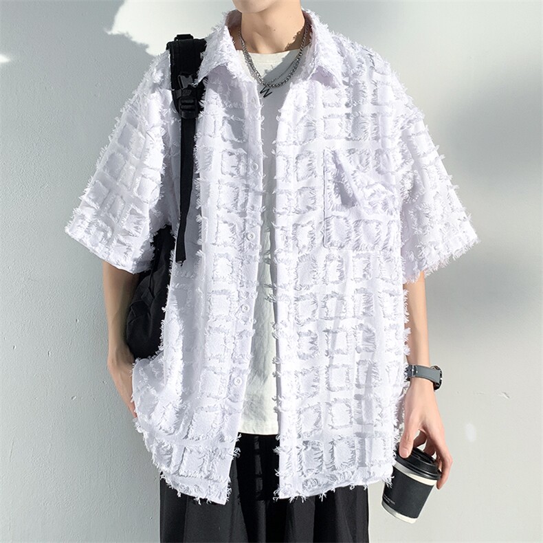 特批38无差价2024夏季港风潮流磨毛休闲短袖衬衫男大码CD803短袖，男装衬衫，电商A001-1