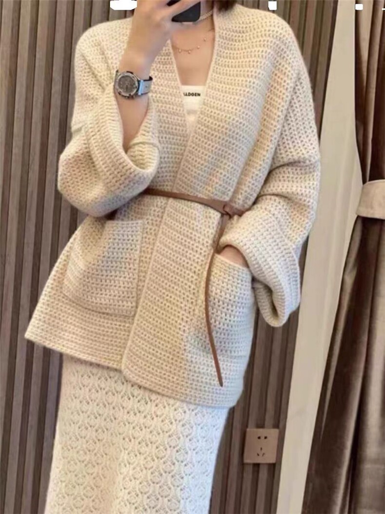 V领开衫长袖纯色单件时尚气质2024年秋季针织衫，女装羊毛衫，冀清阳荣