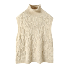 2024年秋季新款绞花提花高领无袖针织衫背心女，女装马甲，星纬羊绒