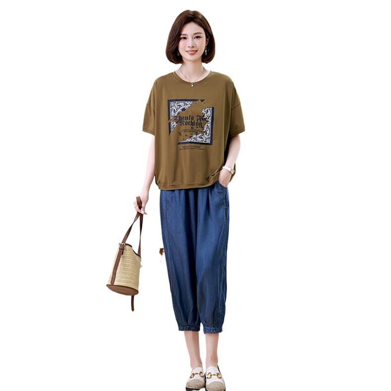 时尚宽松T恤牛仔裤套装女夏装新款韩版休闲两件套,女装套装/套裙,叶笙衣