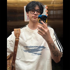 夏季美式高街重磅纯棉三条杠织带撞色男女短袖T恤STG161特P25，男装T恤，电商A486