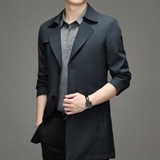 风衣男中长款春秋季商务休闲中年男士外套宽松免烫时尚百搭男装，男装风衣，电商B212（原钱塘6029）