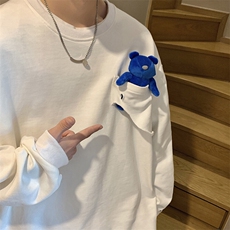 港风刺绣字母小熊卫衣男大码情侣潮套头卫衣男WY8745P60控88，男装卫衣，星座227-7