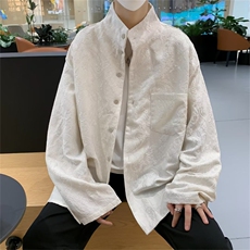 新中式提花长袖衬衫男春秋宽松休闲设计感中山唐装衬衣45333-P50，男装衬衫，星座1008