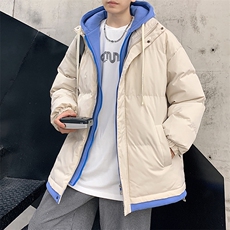 新款男百搭设计感假两件连帽港风棉衣M062-P70控158，男装棉衣，星座717