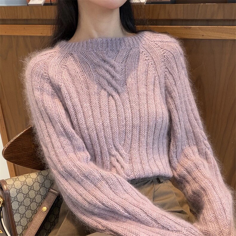 2025年秋季时尚百搭通勤简约休闲圆领抽条套头，女装羊毛衫，新胜羊绒