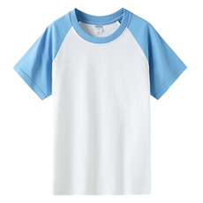 高品质夏季儿童纯棉T恤插肩拼色新款短袖精梳棉男女童宽松打底衫，童装T恤，初丹羊绒童装