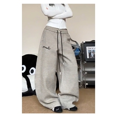 美式复古辣妹条纹休闲卫裤女2025秋冬宽松直筒阔腿运动长裤，男装休闲裤，星座506A