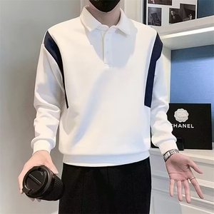 男生杏色polo衫男长袖秋季高级感2025新款纯色t恤男款美式上衣潮