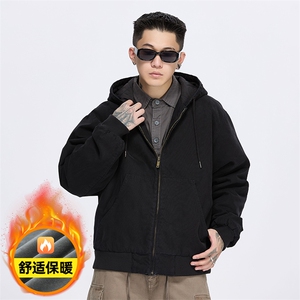 美式复古做旧加绒加厚外套宽松连帽夹克 A436-978-P125168图片