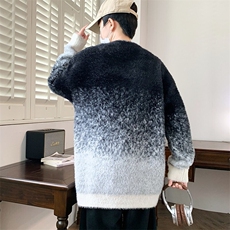 84519-P65情侣装秋冬季男女宽松软糯扎染渐变针织衫圆领套头毛衣，男装针织衫/毛衣，电商D310B