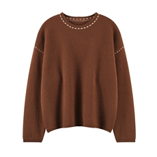 2025时尚百搭简约肩膀拼色圆领加厚款羊绒衫，女装羊绒衫，绒知纯羊绒