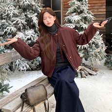 纯色圆领飘带短款休闲宽松羽绒服女保暖外套，女装羽绒服，衣秀之家