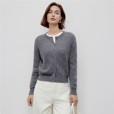 秋冬新款气质优雅山羊绒100%立体钩花羊绒衫单排扣长袖针织开衫，女装羊绒衫，阿舍尔精品