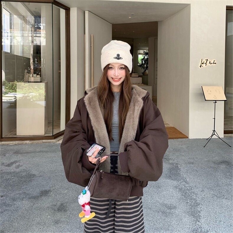 两面穿现货重磅短款座山雕棉衣男女双面穿毛毛绒棉服加厚外套,男装棉衣,电商A486