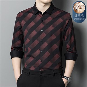 高端长袖条纹春秋绵羊毛中青年免烫商务休闲男士衬衣 XY6651-P115图片
