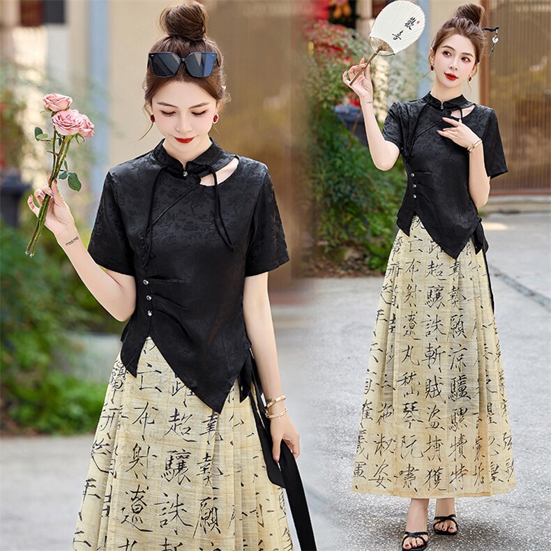 新风中式汉服流苏盘扣上衣书法马面裙（配衬裙）287P170,女装汉服,乐衣轩