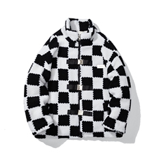 1白底冬季情侣羊羔毛棉衣男棉服棋盘格宽松棉衣外套男MY7535P135，男装棉衣，星座226-2