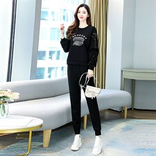 2024年春秋新款时尚长袖卫衣两件套女运动休闲减龄束脚裤时髦套装图片
