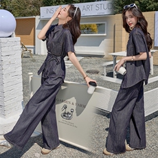 牛仔套装阔腿裤两件套春夏装女2025年新款时尚一整套穿搭显高显瘦，女装套装/套裙，江南女神
