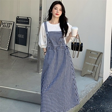 主推新品格子套装连衣裙款号2220-背带裙P105K148-套装P135K188，女装连衣裙，浙宝305
