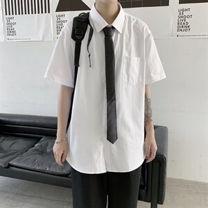 送领带夏季短袖衬衫男痞帅衬衣学院风宽松学生正装班服CS022-p28，男装T恤，星座1008-2