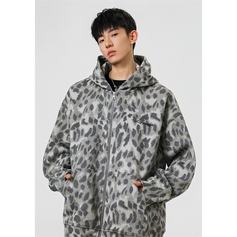 重磅420g华棉潮流豹纹字母刺绣连帽宽松卫衣外套W5443-特P60控108，男装卫衣，电商A001-1