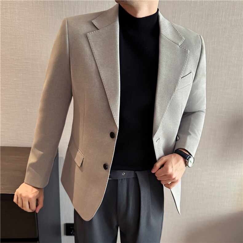 秋冬厚款羊毛呢西装外套男高级感品质西服上衣浅杏色DX7043-P178,男装西服套装,电商A213