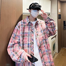 控价69港风格子衬衫宽松外套男女衬衣百搭格子外套CS2426P45，男装衬衫，电商A128