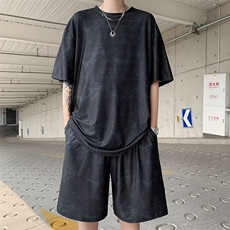冰丝蝴蝶网大码黑色套装潮夏季加肥加大胖子肥佬透气速干TZ107，男装休闲套装，星座601-2