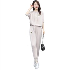 冰丝休闲运动套装女夏季2025新款时尚醋酸连帽气质高端洋气两件套，女装套装/套裙，奕薇雅