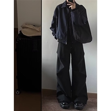 美式复古藏青色飞行夹克外套男潮牌高级感cleanfit翻领短款棒球服，男装夹克，星座506A