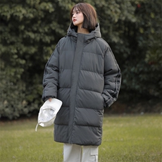 侧边条纹连帽中长款棉衣男宽松潮流冬季加厚御寒保暖棉服大衣外套，男装棉衣，电商A409-1