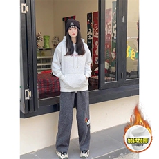 冬季美式刺绣羊羔毛棉裤男女情侣加绒加厚保暖宽松休闲阔腿长裤子，男装棉衣，电商A486-1
