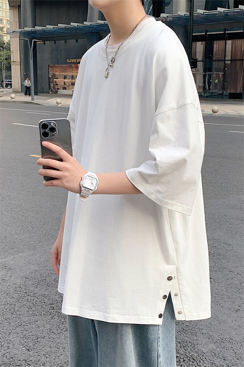 DX60P38港风开叉排扣短袖青少年学生百搭休闲宽松T恤上,男装T恤,星座1204-3
