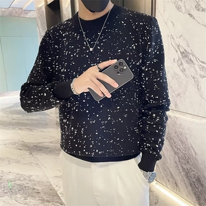秋冬季保暖烫钻满天星针织线衣男修身潮流圆领毛衣打底衫S596-P50图片