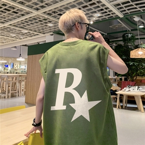 2025新款 重磅高品质麂皮绒无袖坎肩背心R星英文印花JB4134-特P19图片